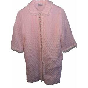 Evelyn Pearson 70s Pink Quilted Nylon Snap Front Lounging Robe Small